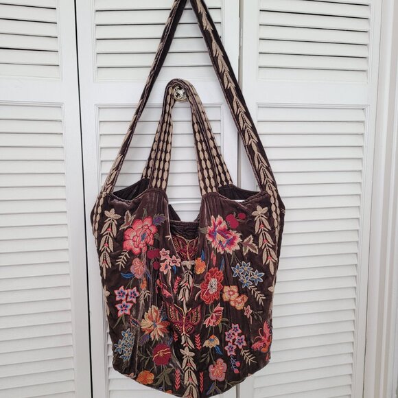 Johnny Was Taline Velveteen Hobo Tote Bag in Coffee Bean Brown - Picture 4 of 9